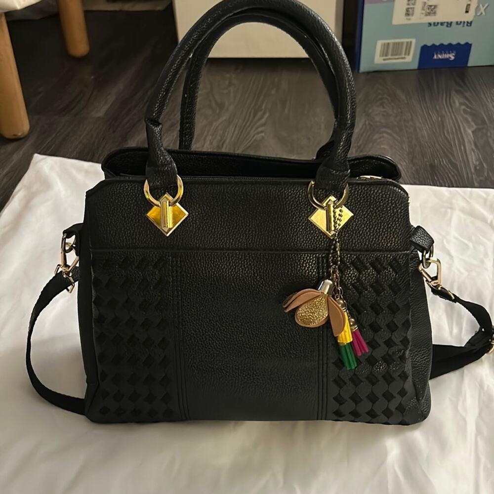 ZiMing Black Faux Leather Shoulder Crossbody Handbag Satchel Tote Minimalist